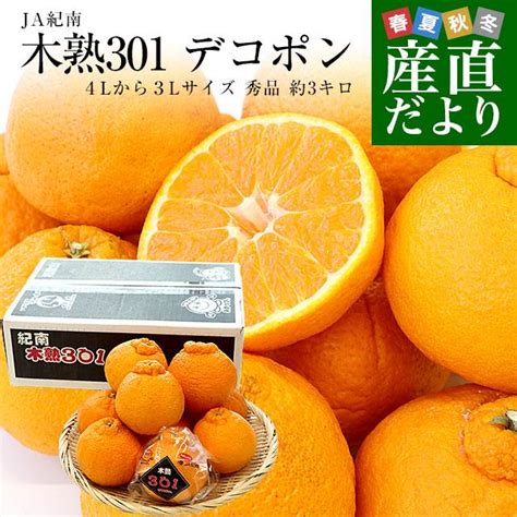 和歌山県 Ja紀南 木熟301 デコポン 4lから3lサイズ 秀品 約3キロ（8玉から10玉前後） 柑橘 かんきつ 送料無料