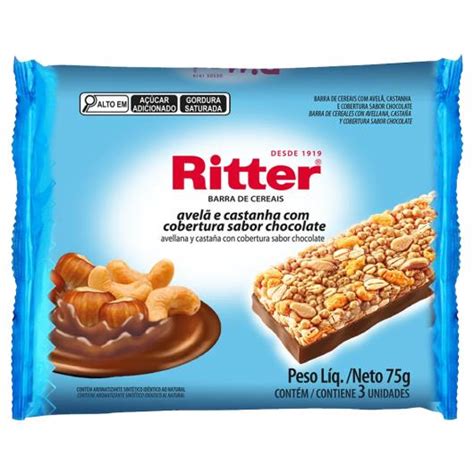 Barra de Cereal Avelã e Castanha Cobertura de Chocolate Ritter 75g