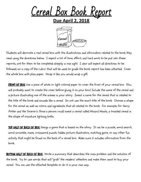 Cereal Box Book Report Templates Food Fill Out Sign Online And