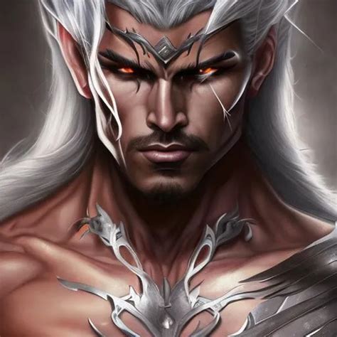 Male Handsome Muscular Dark Elf Long Silver Hair
