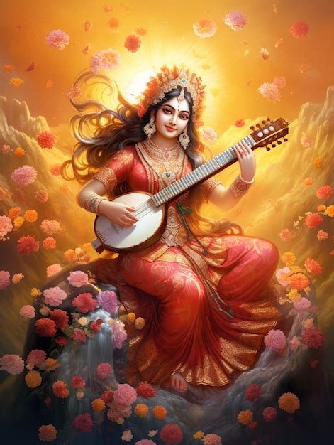 Illustration Of Saraswati Devi Goddess Happy Vasant Panchami Premium