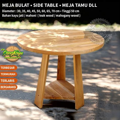 Jual Meja Sudut Minimalis Coffee Table Cm Meja Bulat Kayu Wood Side