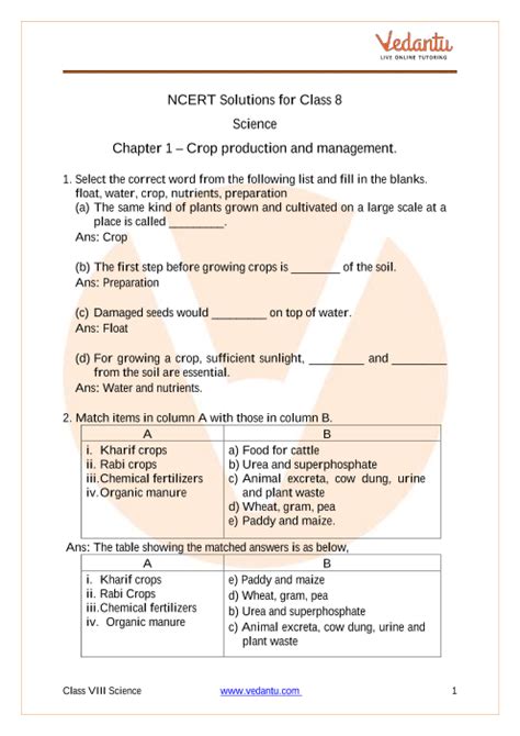 Download Ncert Solutions Of Chapter 1 Crop Production And Management