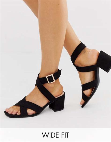 London Rebel Wide Fit Block Heel Sandals In Black Asos