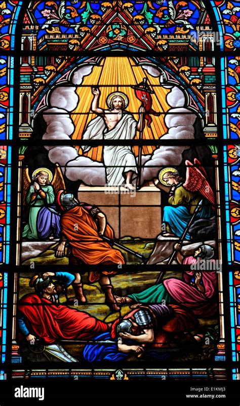 Stained Glass Window The Resurrection Of Christ Stock Photo Alamy