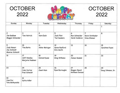 Newsletter Birthday Calendar Redeemer Lutheran Church