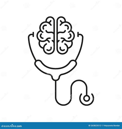 Human Brain And Stethoscope Mental Health Concept Line Icon Psychology