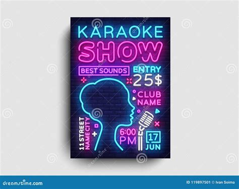 Karaoke Design Poster Vector Karaoke Party Design Template Flyer Neon