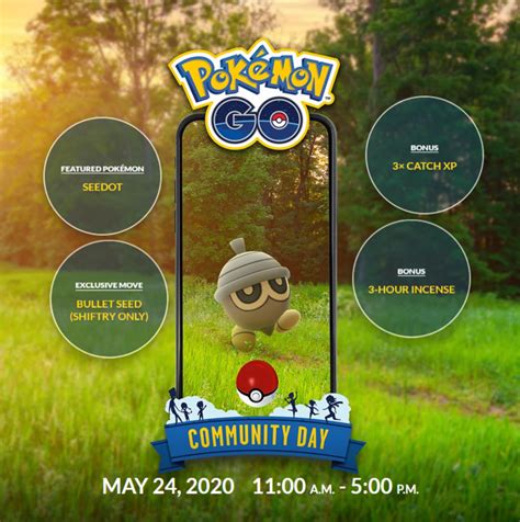 Pokémon Go Community Day May 24th 2020 Seedot Pocketmonstersnet