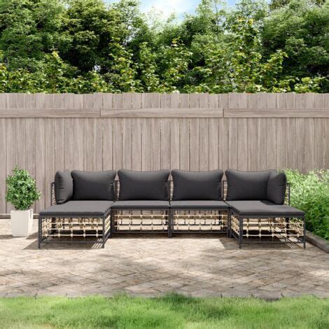 6 Tlg Garten Lounge Set Mit Kissen Anthrazit Poly Rattan