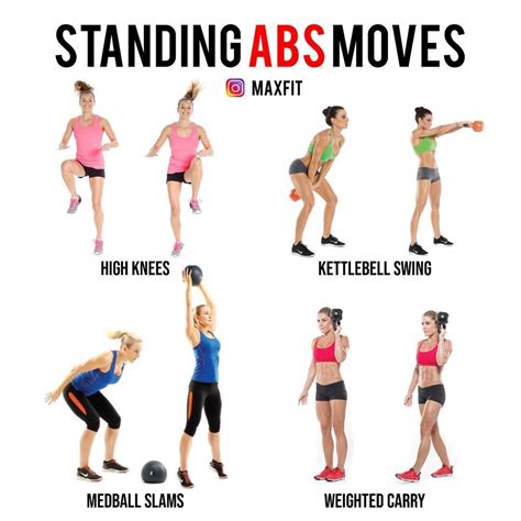 An Image Of A Woman Doing Standing Abs Moves For Her Health And Fitness