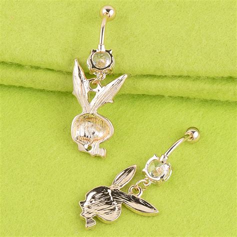 Rhinestone Bunny Rabbit Dangle Belly Button Navel Ring Body Piercing Jewelry On