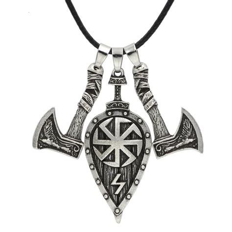 Viking Men Odin Raven Slavic Amulet Sword Axe Shield Pendant Necklace