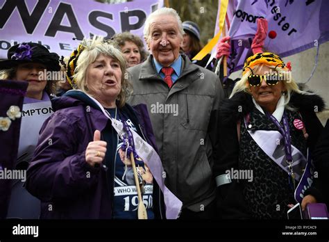 Veteran Labour MP Dennis Skinner (centre) with WASPI (Women Against State Pension Inequality ...