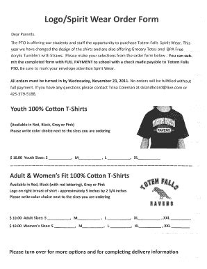 Fillable Online Logo Spirit Wear Order Form Fax Email Print PdfFiller