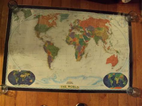 VINTAGE NATIONAL GEOGRAPHIC Laminated Colored World Wall Map 2004 46 X