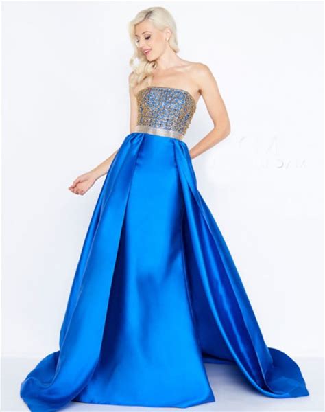 Sheath Strapless Royal Blue Taffeta Beaded Prom Dress With Overskirt