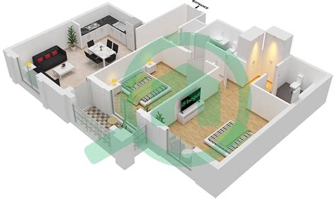 Floor Plans For Type Unit 2B 1M 17 2 Bedroom Apartments In Cyan Beach