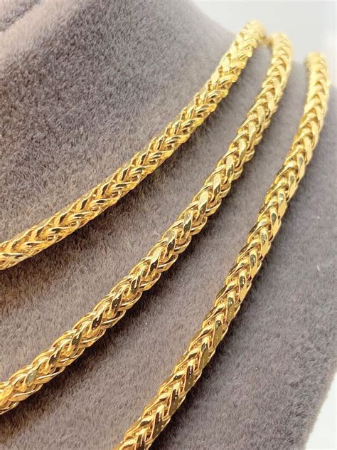 18K Real Gold Foxtail Chain Necklace 3MM 18K Authentic Solid Gold