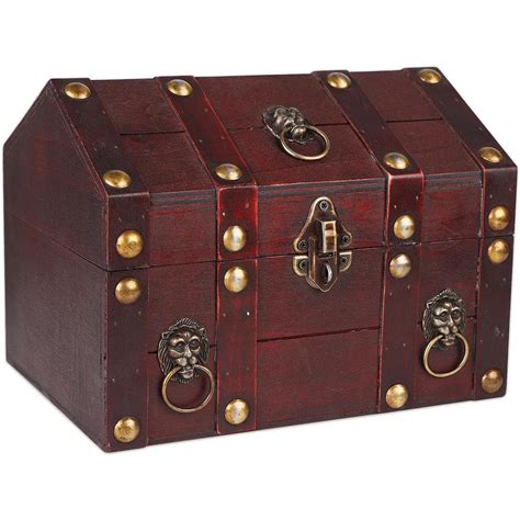 Afoxsos Large Vintage Wooden Pirate Treasure Chest Jewelry Box With