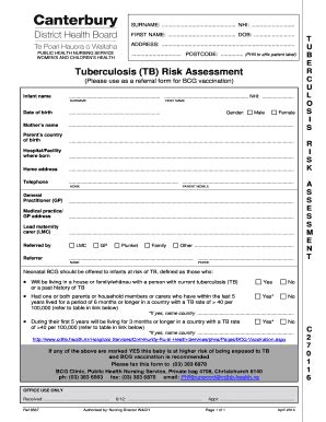 Fillable Online Tuberculosis TB Risk Assessment Fax Email Print