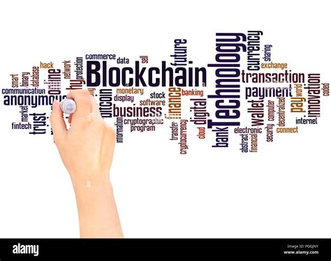 Blockchain Technology Word Cloud Hand Writing Concept On White