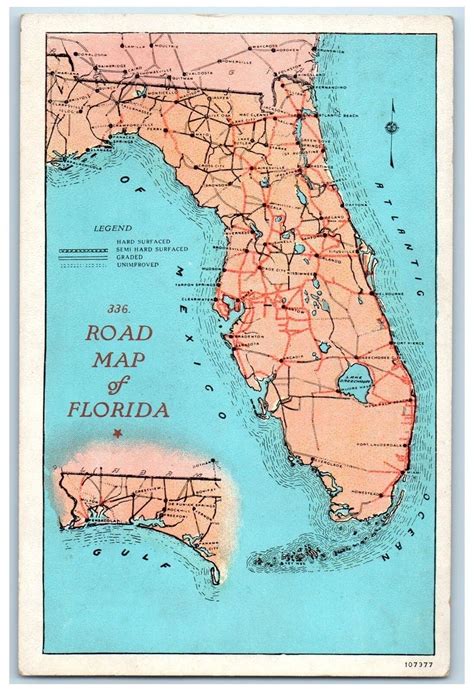 C1950 S Road Map Of Florida Travel Guide Route Places Destination Postcard Ebay