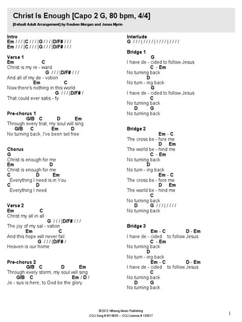 Christ is Enough-Chord Chart-Capo 2-G | Songs | Popular Music