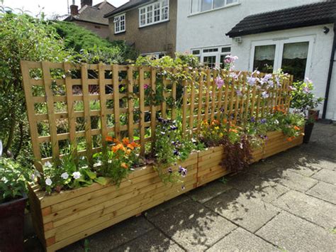 Trough planters with trellis - custom sized trellis, block style