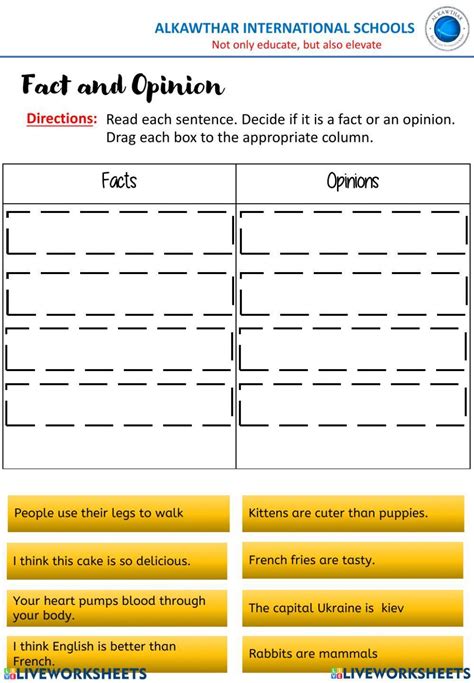 Fact And Opinion Cut Outs Worksheet Live Worksheets Worksheets Library