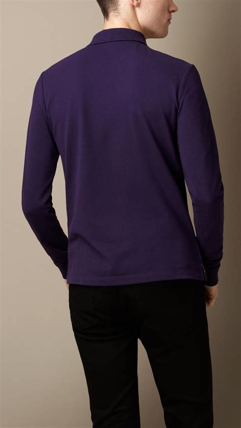 Burberry Long Sleeve Polo Shirt In Purple For Men Lyst