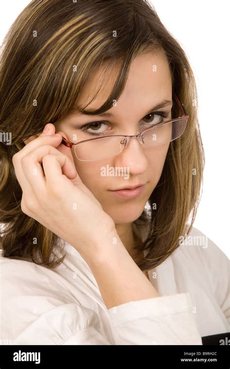 Closeup Portrait Of The Woman In Glasses Stock Photo Alamy