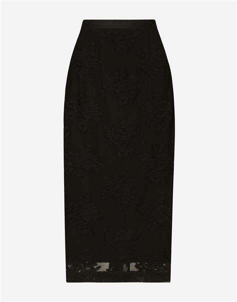 Lace Pencil Skirt With Slit In Black For Women Dolceandgabbana®