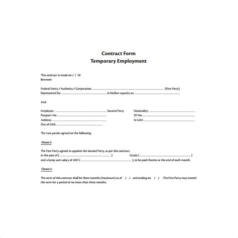 9 Temporary Employment Contract Templates Word Pages Docs