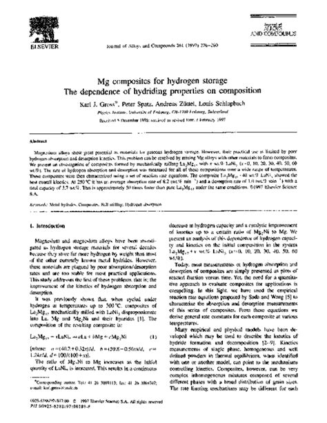 Pdf Mg Composites For Hydrogen Storage The Dependence Of Hydriding Properties On Composition