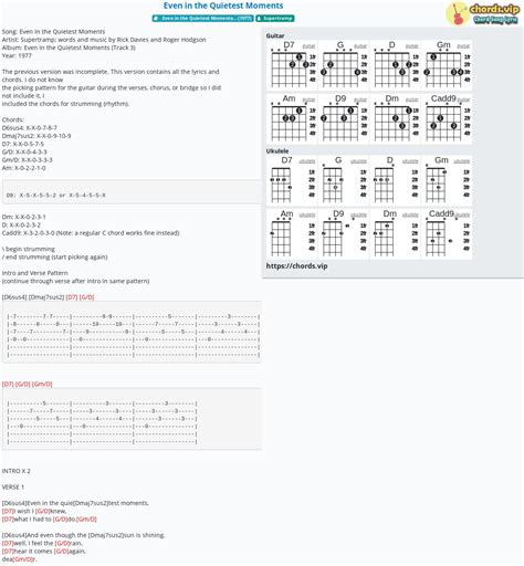 Chord Even In The Quietest Moments Tab Song Lyric Sheet Guitar Ukulele Chords Vip