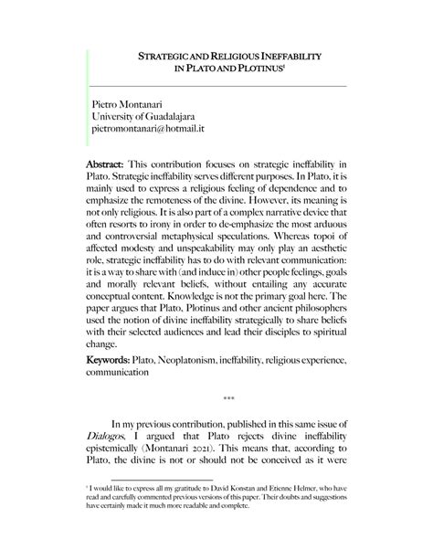 PDF STRATEGIC AND RELIGIOUS INEFFABILITY IN PLATO AND PLOTINUS