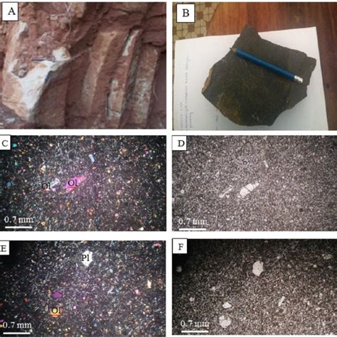 Photographs A And B And Photomicrographs C D E And F Of Basalt Download Scientific