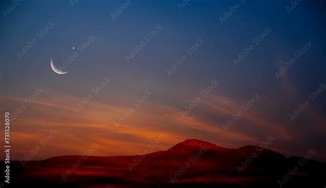 Islam Night Sky Moon Sunset Desert Background Mubaruk Greeting Islam