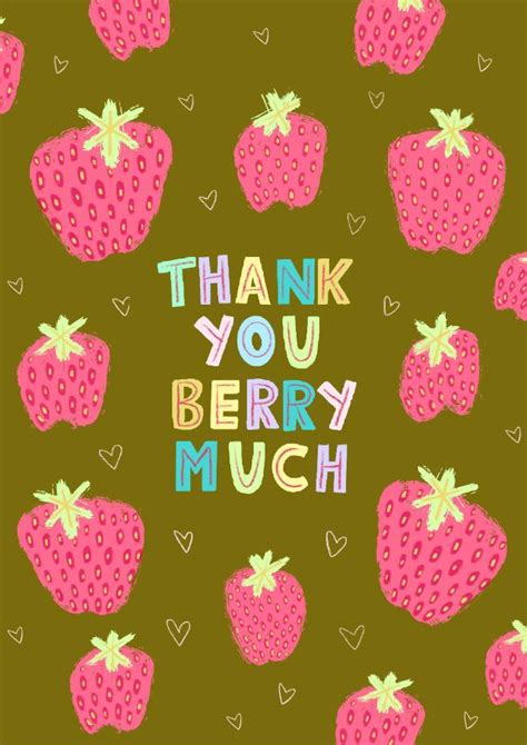 Thank You Berry Much Cute Punny Thank You Card With Strawberries Thortful