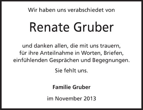 Traueranzeigen Von Renate Gruber Vrm Trauer De