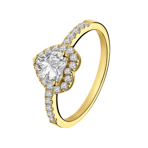 Zilveren Goldplated Ring Hart Met Zirkonia Lucardi NL