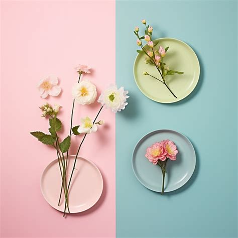 Flowers In Plates On A Pink Background High Resolution Flower Lucky Background Image And