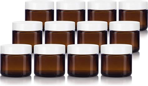 2 Oz Amber Glass Straight Sided Jar With White Foam Lined Lids 12 Pack