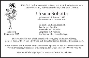 Traueranzeigen Von Ursula Sobotta Trauer Merkur De