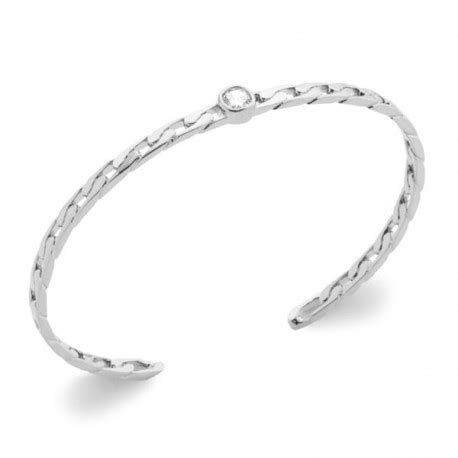 Bracelet Jonc Argent Massif Et Zirconium Style Maille Chaine