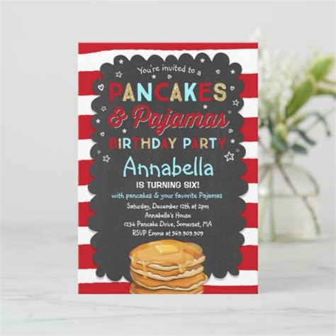 Pancake And Pajamas Birthday Invitation Pjs Party Zazzle