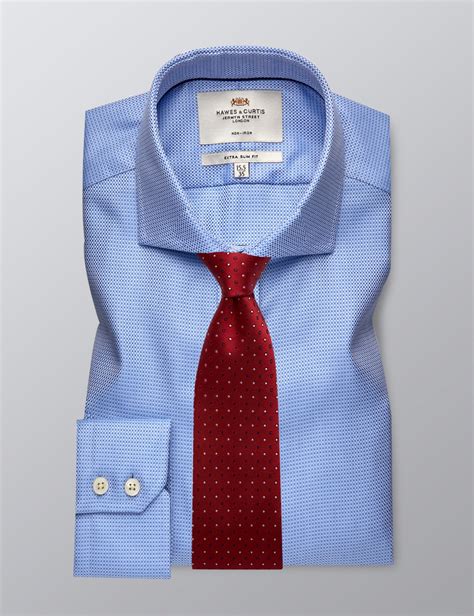 Mens Dress Blue Extra Slim Fit Shirt Single Cuff Windsor Collar