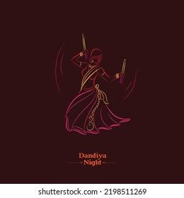 Navratri Dandiya Dance Vector Line Drawing Stock Vector (Royalty Free ...