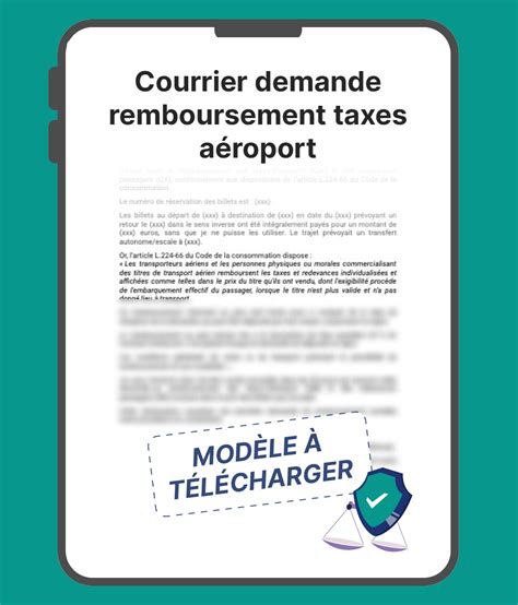 Courrier demande remboursement taxes aéroport modèle gratuit